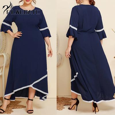 Платье Filweoatc с кружевной вставкой, круглым вырезом и длинными рукавами