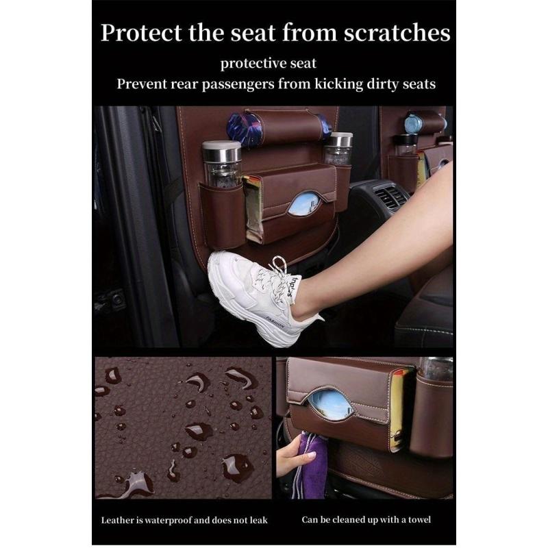 Premium All-in-One Car Back Seat Organizer Foldable Table, Kick Mats, Tissue Box, Cup & Umbrella Holders, Laptop Station, and Car Eating Tray