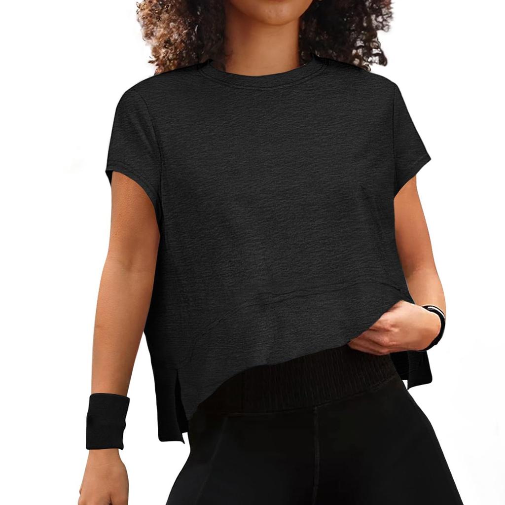 Женские летние укороченные топы с короткими рукавами и боковыми разрезами, спортивные футболки для занятий йогой в тренажерном зале