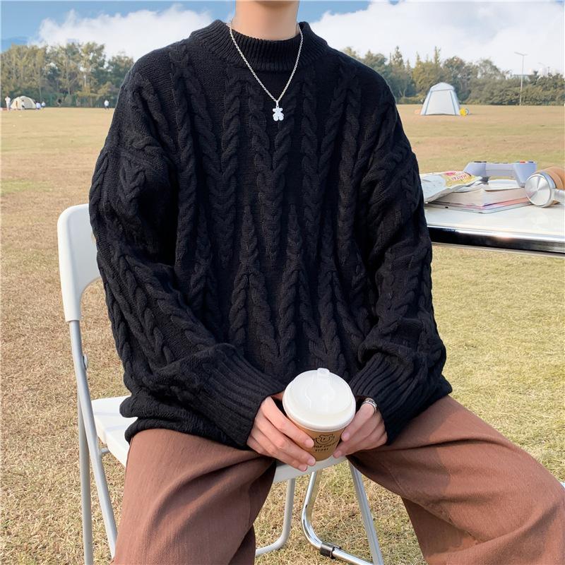 Новейшая мужская модная одежда Вязаный свитер из флиса Весна Осень Свободные однотонные подростковые топы для мужчин Пуловер с длинным рукавом Толстые мужские свитера