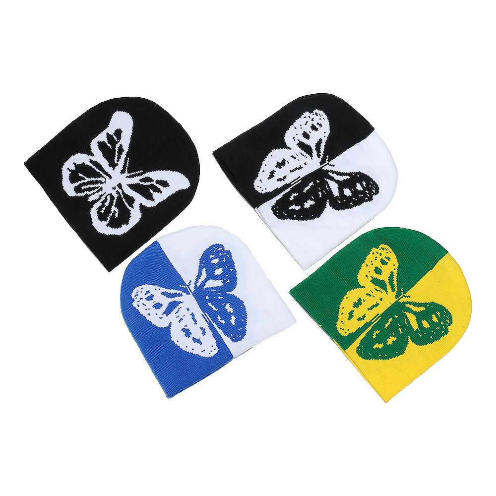 Осень и зима двухцветная бабочка теплая вязаная шапка тренд пуловер шерстяная шапка для улицы катание на лыжах холодная шапка дети