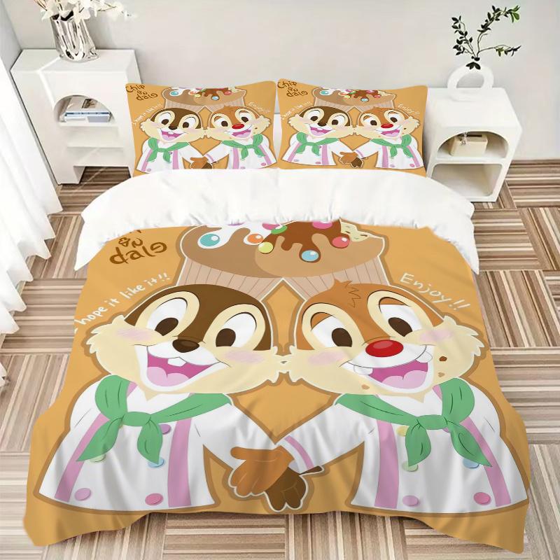 3pcs Chip & Dale Stuffed Animal Cute Cartoon Character Print Cover Set Ultra Soft, Breathable, and Comfortable Bedding with Stylish Design for Be