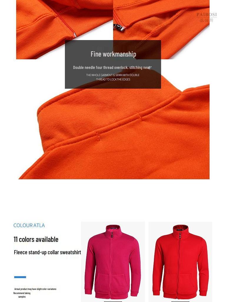 Custom Long Sleeve Cotton Zipper Sweatshirt Jacket with Turn-Down Collar and Logo for Corporate Culture