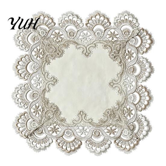 Hollow Lace Table Mats Retro Edge Square Placemat, Waterproof Faux Leather Mat, Dustproof Covers Decorative Floral Dust Cover for Home Office
