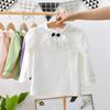 Детская осенняя милая однотонная хлопковая повседневная футболка с высоким воротником и длинными рукавами