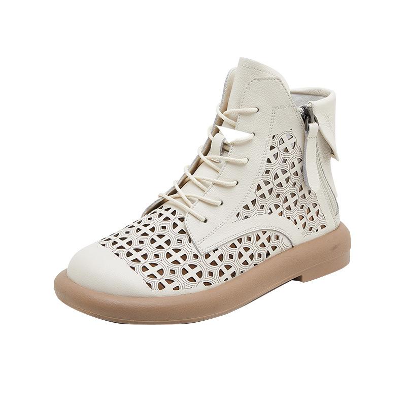 Hollow Martin boots leather short boots fashion retro style women's boots side zipper low tube women's shoes