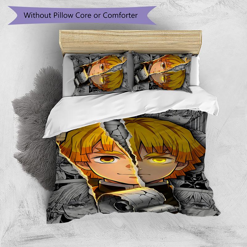 3pcs Agatsuma Zenitsu (4) Design Cover Set - HD Printed Bedding with 1 Cover and 2 Pillowcases - Perfect for Home and Dorm Decor