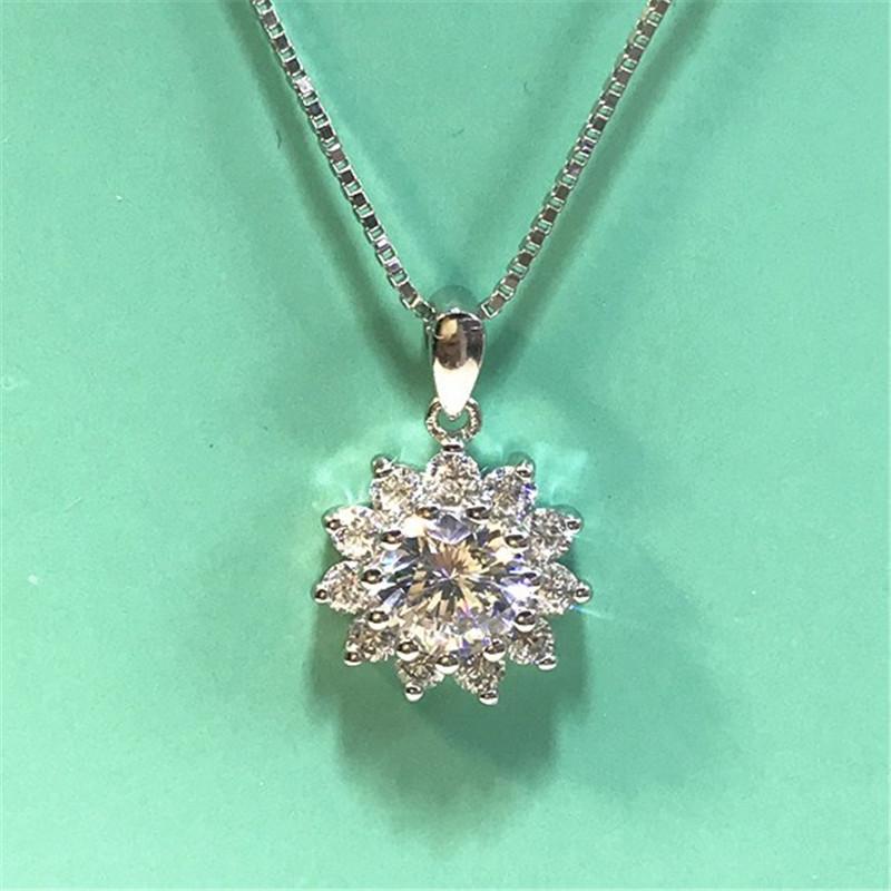 Sunflower Lab Moissanite Diamond Pendant Real 925 Sterling Silver Charm Party Wedding Pendants Necklace for Women Bridal Jewelry