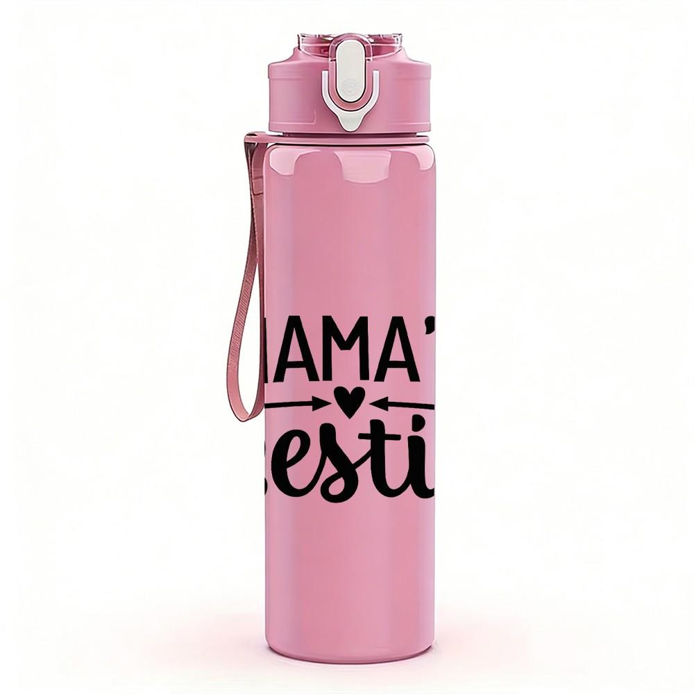 1PC Mama's Bestie Simple Letter Quote Print 750ml Color Plastic Sports Water Bottle Leakproof Flip Straw Lid Suitable for Sports Office Home Use