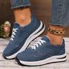 Fashion Blue Denim Platform Sneakers Women Fashion Thick Sole Lace Up Sports Shoes Woman Plus Size 43 Comfortable Casual Female Sneakers