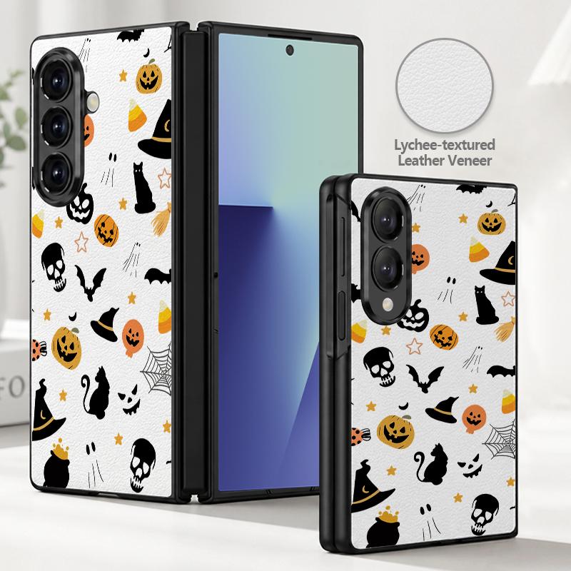 Чехол 'Призрачная тыква' на Хэллоуин для Samsung Z Fold 8 Ultra 7 6 5 4 Гибридная кожаная накладка Жесткий поликарбонатный бампер для Galaxy Z Fold8 Fold7 Fold6 Fold5