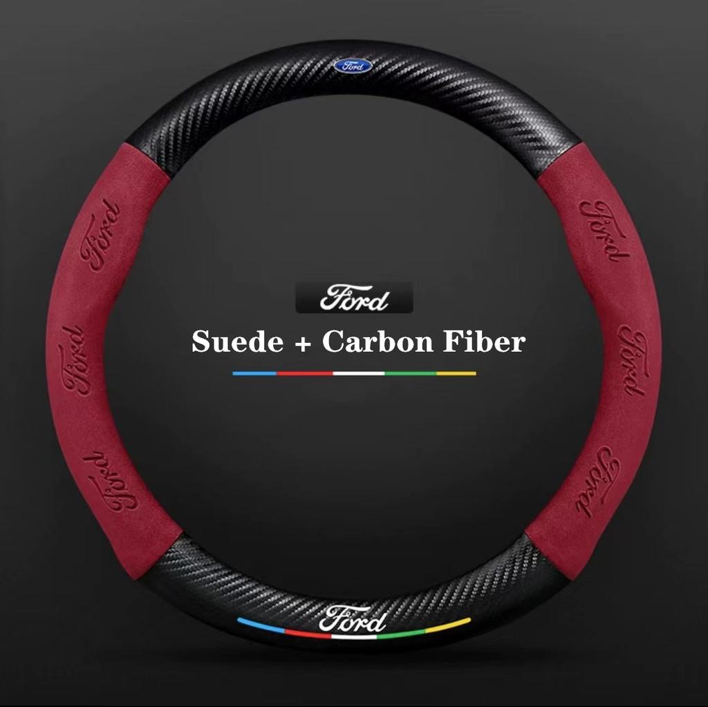 ITES5 Ford ST EXPLORER EDGE Fiesta Focus Mondeo F150 Fusion Mustang Kuga Ranger Car Anti-Slip Suede Carbon Fiber Steering Wheel Cover