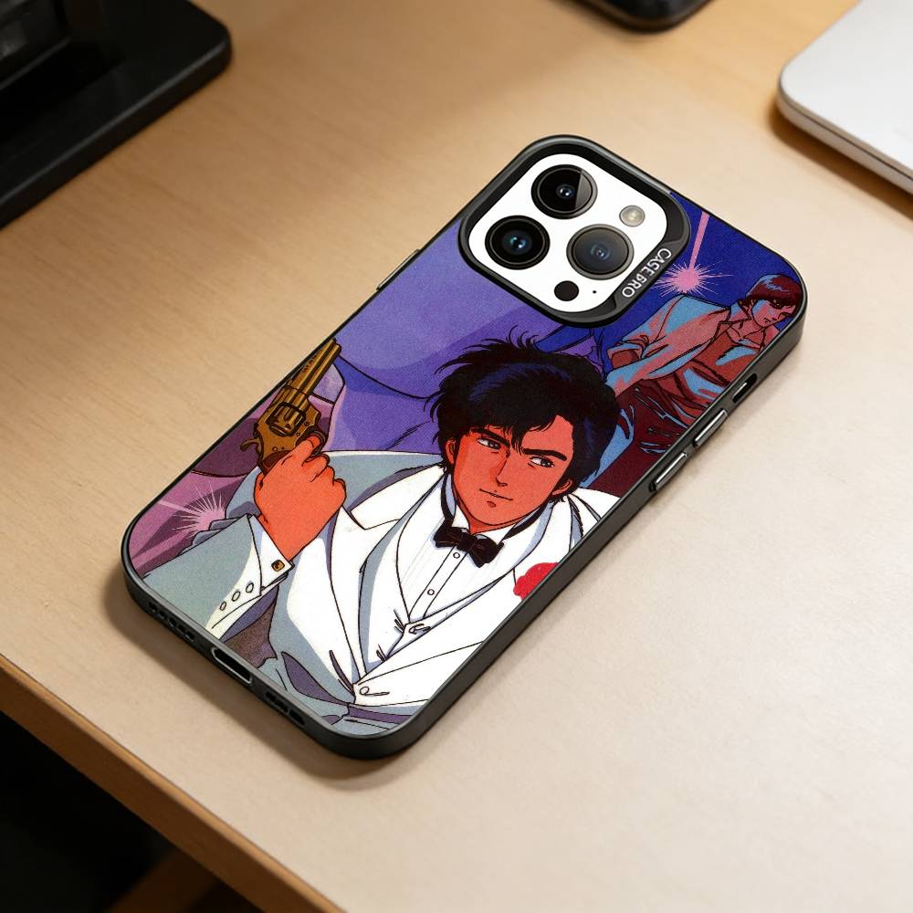 Retro C-City Hunter Comic  Phone Case For iPhone 17,16,15,14,13,12,11 Plus,Pro Max,XS,Colored Silver Plated Inside Cover