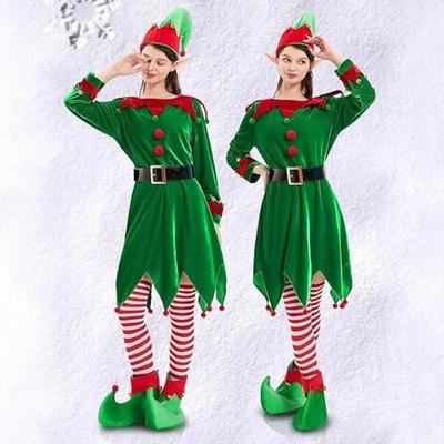 Взрослый мужской и женский костюм рождественского эльфа, зеленое платье эльфа, костюм для рождественского выступления