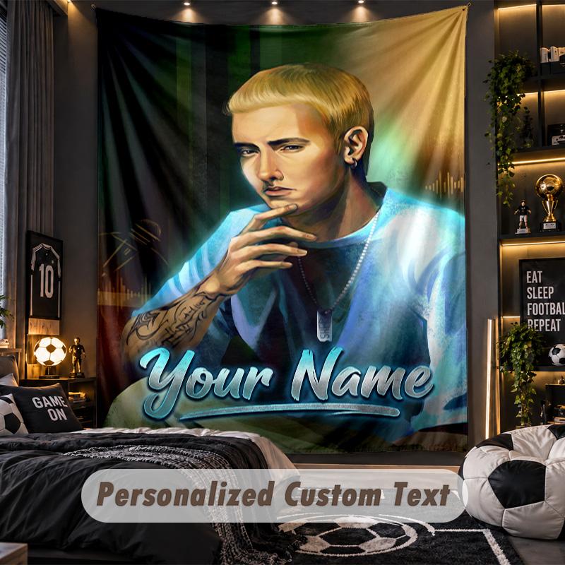 Personalized Wall Tapestry,Eminem Custom Printed Name, Fabric Wall Art For Indoor Room Backdrop