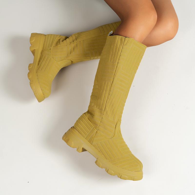 Модные роскошные брендовые дизайнерские сапоги для женщин 2024 зимние теплые сапоги до колена вязаные хлопковые носки Botas сапоги на толстом каблуке и платформе для женщин