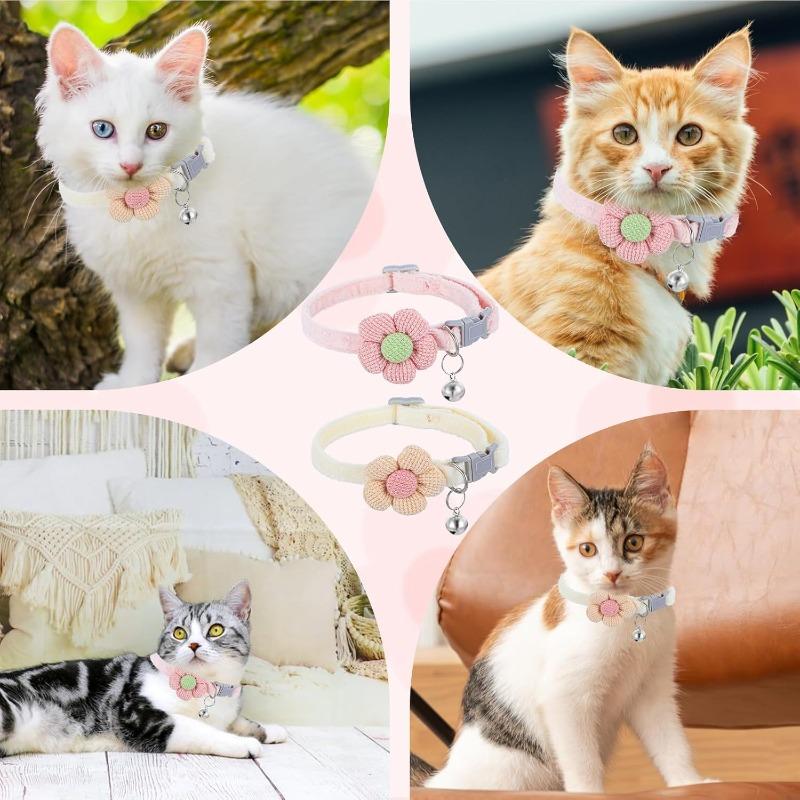 Съемный кошачий ошейник с колокольчиком, милая пряжка, регулируемый с цветком, подходит для кошек, собак, мелких домашних животных. Креативные Интересные Вещи