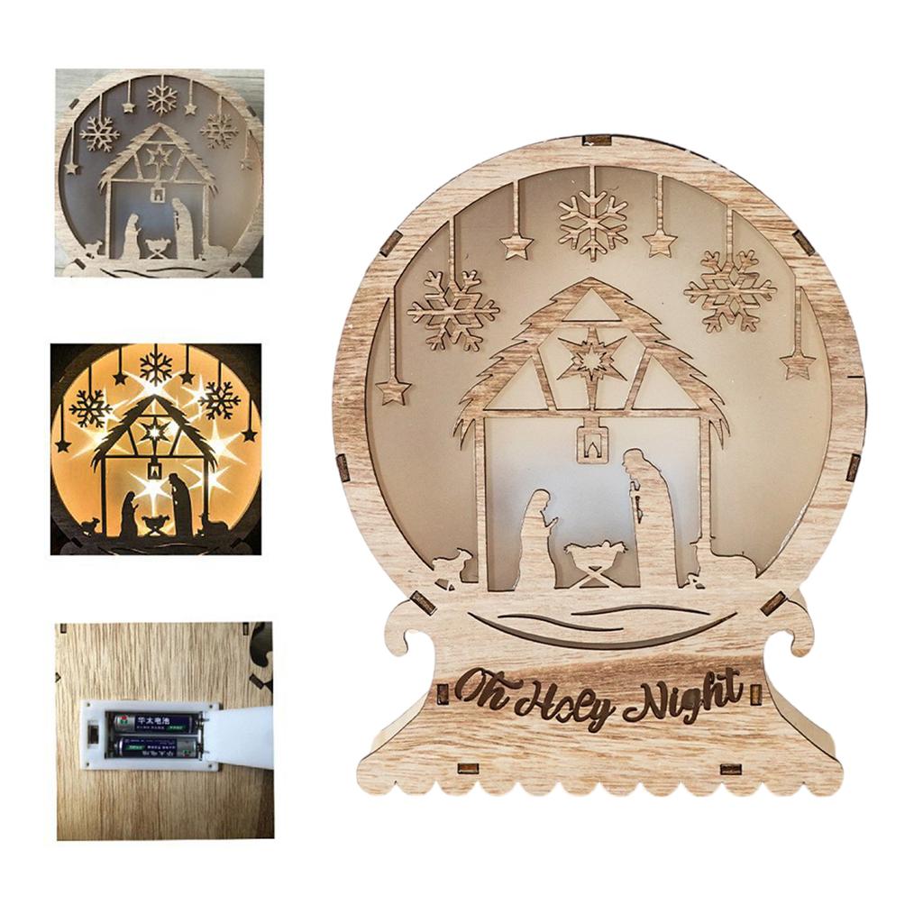 Nativity Scene LED Light Wood LED Light Decoration Light Up LED Wood Christmas Ornaments for Christmas Holiday Supply