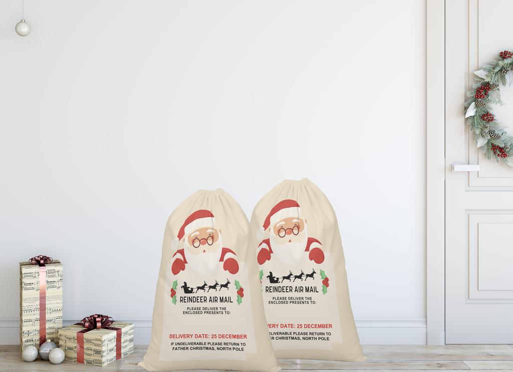 Printtoo Упаковка из 2 специальных рождественских мешков с завязками, очень большого размера, для многоразового хранения рождественских подарков, 27x20 дюймов