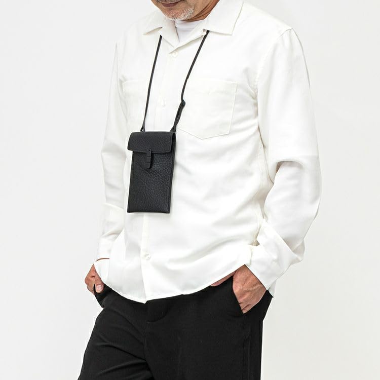 2WAY Сумка-сакош из натуральной кожи Сакош для смартфона Сумка через плечо Чехол Компактный кошелек Маленькая сумка кроссбоди UTILITY CL TRION Черный Сделано Официально