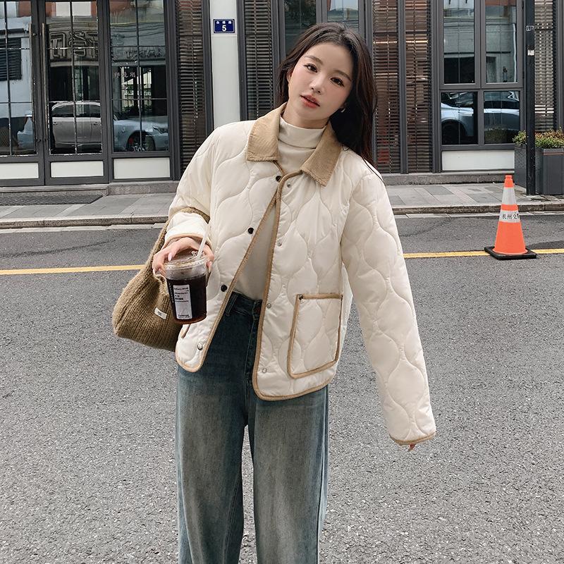 Fragrant wind contrasting colors, new cotton clothes, short jackets, loose lapel rhombus light and thin cotton-padded clothes in winter