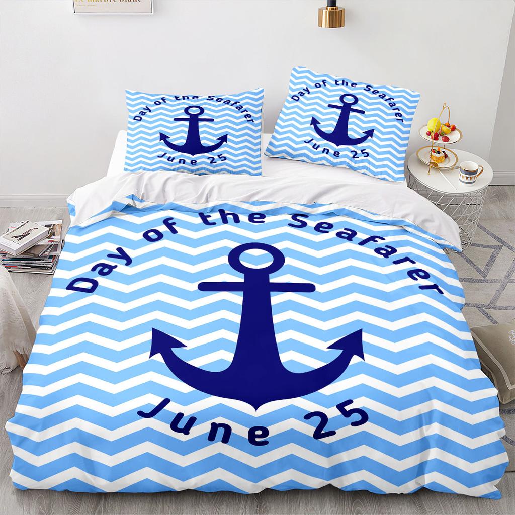 New Nautical Ocean Anchor Bedding Sets Ocean Spirit Duvet Cover King Queen Single Size Bed Linen with Pillowcase Teens Boys Gift