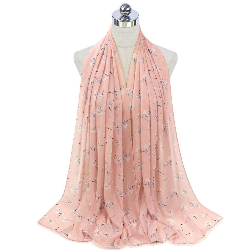 NEW Fashion Women Chiffon Flower Print Muslim Head Scarf Ladies High Quality Shawl and Wrap Female Headband Hijab Stoles