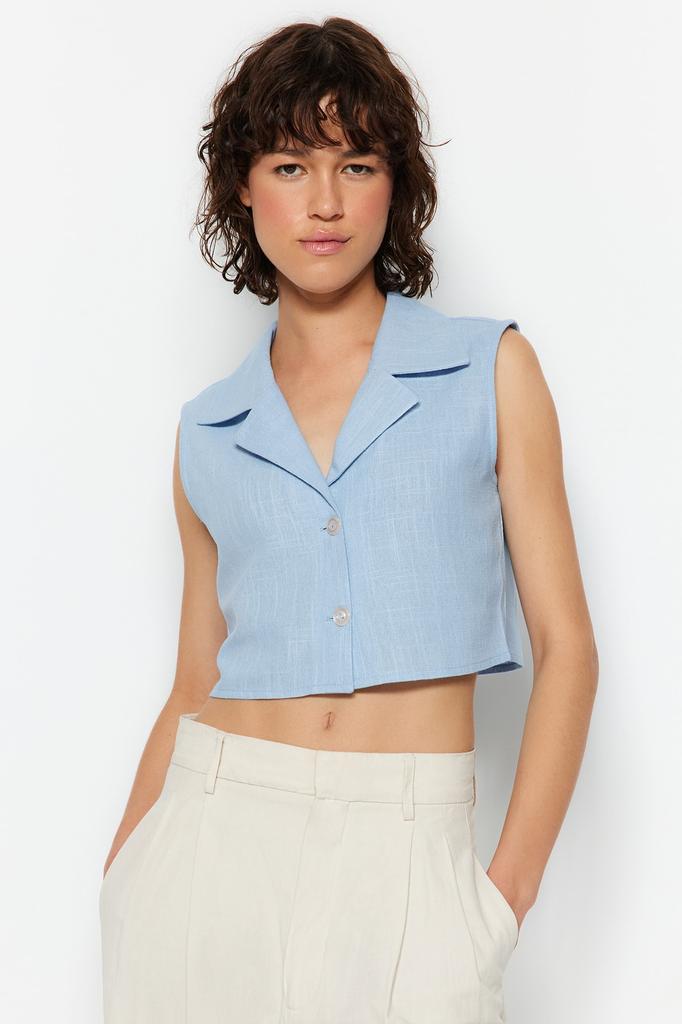 Women's Fashion Shirt Shirt Collar Sleeveless Red Pleated Fitted Waist-Fitting Woven Shirt