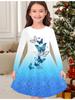 Girls' Autumn and Winter Fashion Dress, 3D Butterfly Print Round Neck Long Children's T-shirt Dress, Casual Versatile, Christmas Clothing