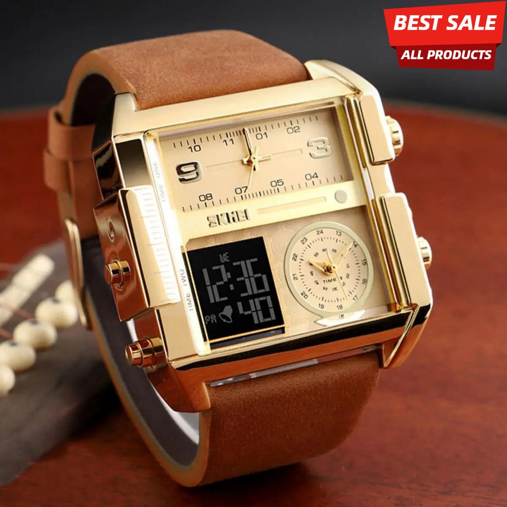 SKMEI luxury men's military digital watch, 3 time zones sports watch, men's top quartz movement clock, waterproof watch
