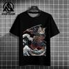 2024 Japanese Style Men's T-Shirt Samurai Cat Pattern T-Shirt Casual Loose Short Sleeved Tees Oversized Men Clothing Tops Summer