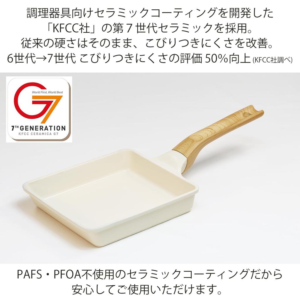 Nansen Japan Egg 15 x 18 Легкая и простая в использовании керамическая сковорода с ручкой и покрытием, см, Белая, Литая под давлением с видом под дерево