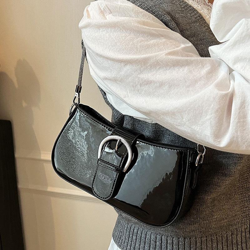 2025 Spring New French Temperament High-end Patent Leather Underarm Women's Bag Niche Design Fashion Shoulder Messenger Bag