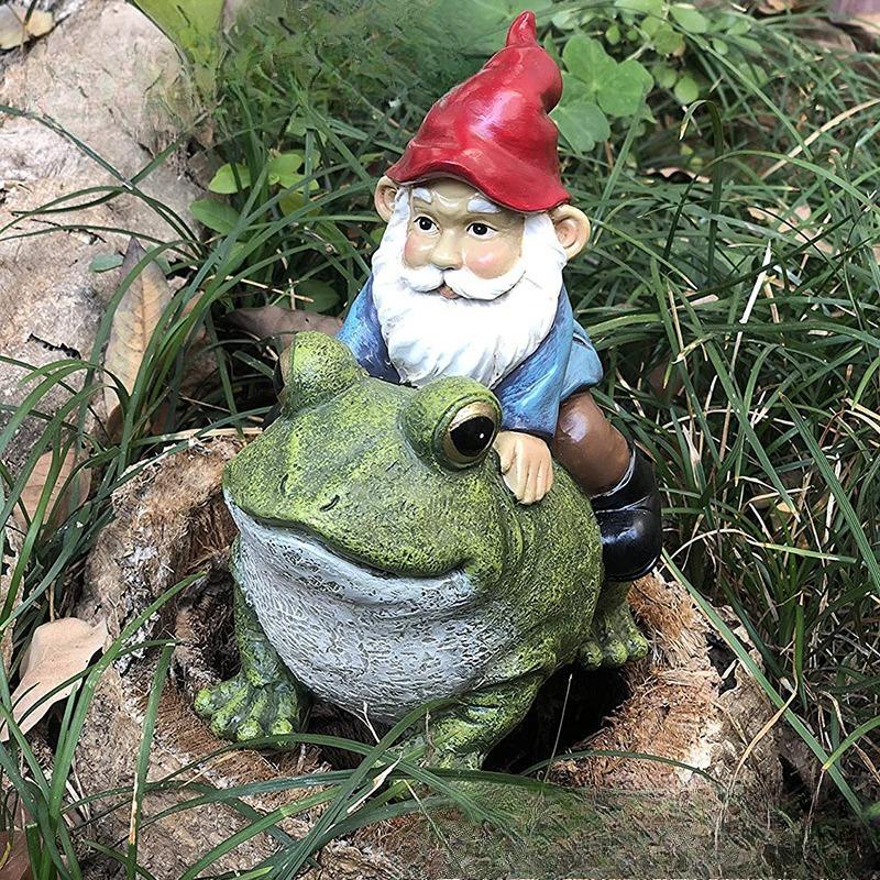 Dwarf Riding A Frog Resin Decorative Piece Cute Courtyard Decorative Piece Garden Decorative Piece