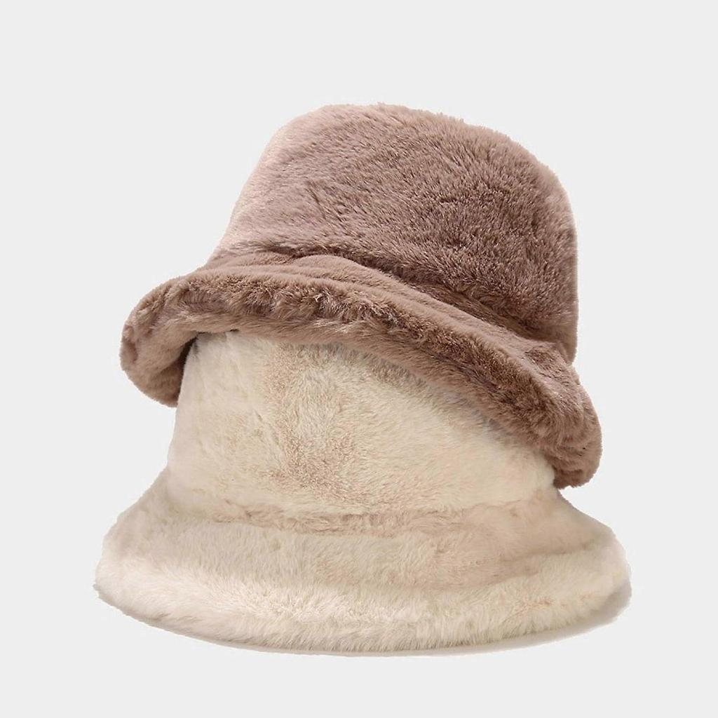 Women Girls Tie Dye Rainbow Fuzzy Faux Fur Warm Bucket Hat Winter Fisherman Cap