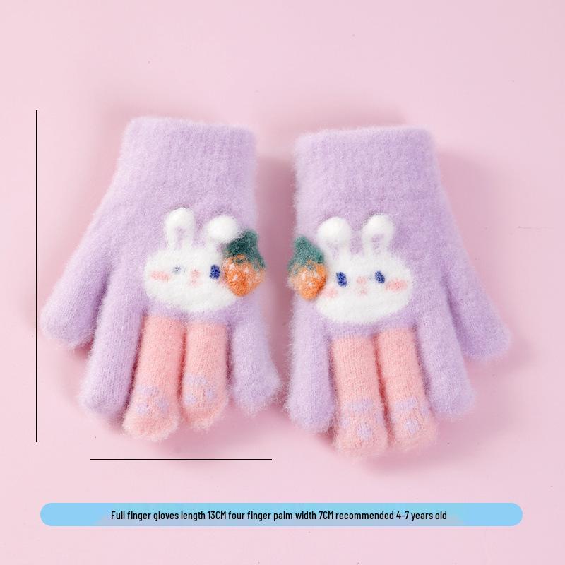 Kids' Winter Cartoon Plush Five-Finger Gloves - Warm, Anti-Freeze, for Boys & Girls, Medium To Large