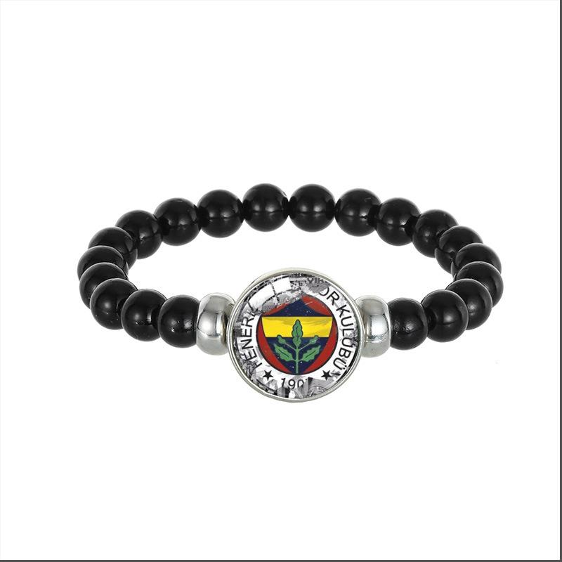 Fenerbahce 1907 Logo Black Bead Bracelet, Fan Elastic Unisex Memorial Jewelry