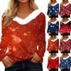 Женская рождественская рубашка с длинным рукавом и принтом снежинок, повседневные свободные футболки с V-образным вырезом