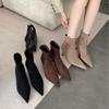2025 New Pointed Stiletto Suede Rear Zipper Fashion Martin Chelsea Women's Shoes