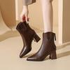 Обувь нового стиля: Женские кожаные ботильоны на высоком каблуке с острым носком, ботильоны большого размера на толстом каблуке
