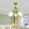 Modern European Chandelier Lamp Green Color Pendant Pink Rose Flower Light Fixture E14 Decoration Design Free Shipping