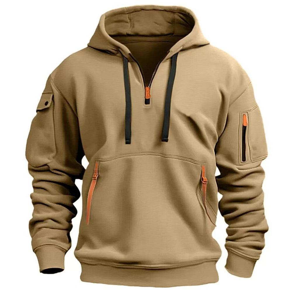 2025 New Men's Sweater Hoodie Zipper Multi-pocket Sports Top