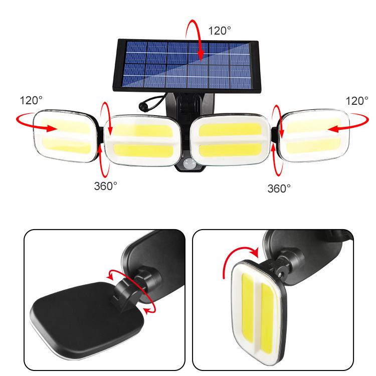 Солнечная настенная лампа с четырьмя головками, индукционная солнечная лампа для человеческого тела, вращающаяся уличная разделенная настенная лампа, садовая лампа