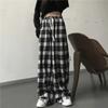 Black and White Plaid Pants Oversize New Women Casual Loose Wide Leg Trousers Ins Retro Teen Straight Trousers Hiphop Streetwear