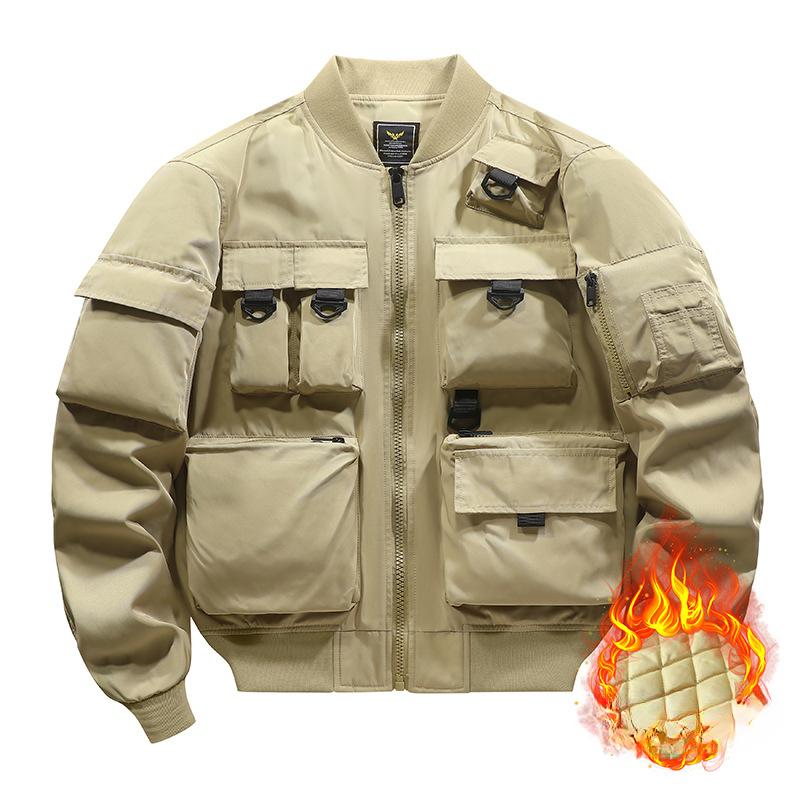 Jacket Men's American Vintage Baseball Jacket Multi-Pocket Tooling Jacket