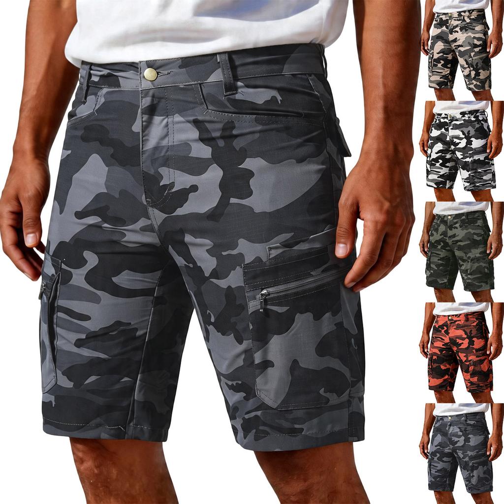 Mens Cargo Shorts Relaxed Fit Camouflage Print Multi Pocket Zipper Fly Cotton Casual Outdoor Shorts