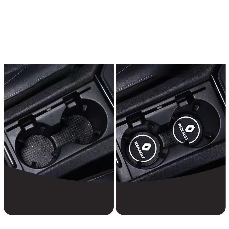 2PC High Temperature Resistant Car Coasters Non-Slip Waterproof Water Cup Slots Pad Anti-Aging Auto Interior Cup Mat for Renault Y999