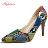 Fashion Aphixta New Pointed Toe 3.94 Inch Thin Heels Women Shoes Snake Prints Leather Wedding Party Woman Super Big Size 49 50