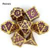7 Pcs Purple Fish Scale Metal Dice Solid Metal Polyhedral Dice Set Suitable for Role-Playing RPG Board Game Card Game
