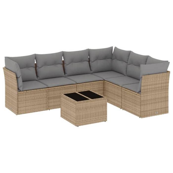 VidaXL Salon de Jardin avec Coussins 7 pcs, Canapés de Terrasse, Ensemble de Meubles de Patio, Mobilier d'Extérieur, Beige 3217689